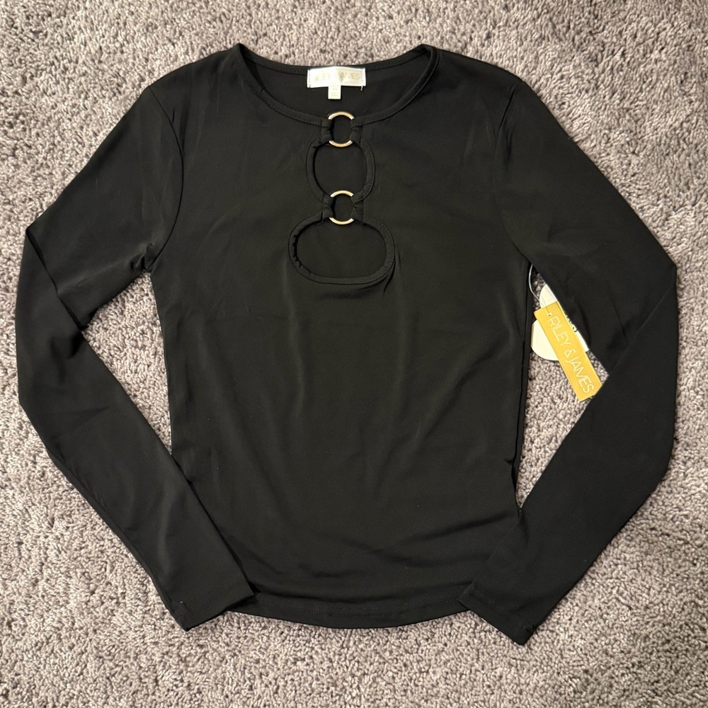 Black Long Sleeve Top with Ring Accents